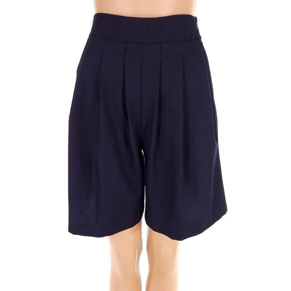 Ottod'ame Pleated Wool Blend Shorts Size 2 Blue NWT - Picture 1 of 12